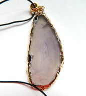 Szaro-liliowy, transparentny agat w złocie, wisior