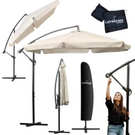 PARASOL OGRODOWY DUŻY Z WYSIĘGNIKIEM PODSTAWĄ BEŻOWY 350 CM + POKROWIEC