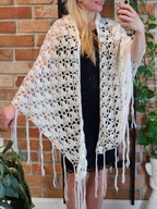 duża trójkątna chusta chustka ażurowa frędzle włóczka moher 100x200cm