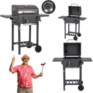 GRILL WĘGLOWY DUŻY OGRODOWY ZAMYKANY Z POKRYWĄ PÓŁKAMI KÓŁKA + TERMOMETR