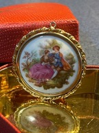 LIMOGES FRANCE POZŁACANY WISIOR PORCELANA MALOWANA