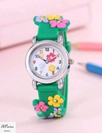 Ze0023 Zegarek dziecięcy kwiatki zielony