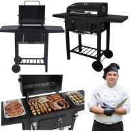 GRILL GRIL WĘGLOWY OGRODOWY ZAMYKANY ŻELIWNY RUSZT KOMIN NA KÓŁKACH Z PÓŁKĄ
