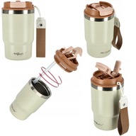 KUBEK TERMICZNY Z USTNIKIEM I SŁOMKĄ NA KAWĘ HERBATĘ DUŻY 480ML