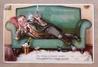 Humorystyczna pocztówka przedwojenna | Szampan, cygaro | satyra obyczajowa