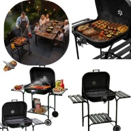 GRILL WĘGLOWY ZAMYKANY OGRODOWY DUŻY Z POKRYWĄ PÓŁKAMI REGULOWANY RUSZT