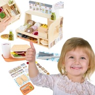 ZABAWKA EDUKACYJNA DREWNIANY BAR KANAPKOWY KUCHNIA RESTAURACJA DLA DZIECI