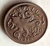 TUVALU - 50 centów 1976, ośmiornica, mennicza, bardzo rzadka !!!