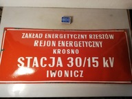 STARA TABLICA EMALIOWANA REJON ENERGETYCZNY 70 cm x 30 cm