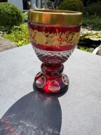 Rubinowy puchar kryształowy 13cm , złocenia ( styl vintage ) Bohemia