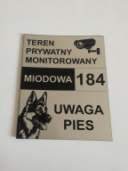 Tabliczka Grawerowana numer domu, ulica, obiekt monitorowany 2w1 Uwaga pies