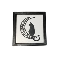 Obraz / rzeźba drewniana KOT Z KSIĘŻYCEM