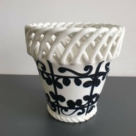 Ażurowa doniczka ceramiczna SPAIN 11 cm czarno-biała