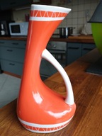 WAZON TRĄBKA CZERWONY - PORCELANA BOGUCICE - PROJ. HENRYK BARAN LATA 50