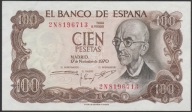 Hiszpania 100 peset 1970 - 2N - de FALLA - stan bankowy UNC