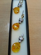 Srebrny niesamowity pozłacany komplet 925 próby z bałtyckim bursztynem