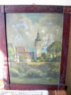 Obraz malowany na sklejce w ramie biedermeier