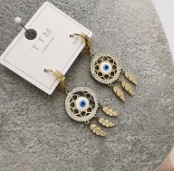 52894 KOLCZYKI złota stal chirurgiczna 316L łapacze snów z cyrkoniami