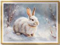 A2 PLAKAT OBRAZ, PLAKAT KRÓLIK BIAŁY KRÓLIK KRÓLICZEK NA ŚNIEGU, ZIMA ŚNIEG
