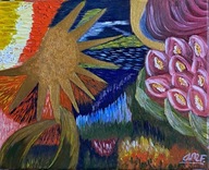 Abstrakcja-Obrazek 24cm x30 cm, Akryl/olej " ZŁOTY ŚWIT"