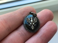 Medalik/zawieszka patriotyczna z orłem emalia srebro II RP !