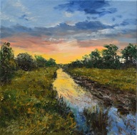 Zmierzch" obraz olejny na płótnie 30x30cm , oryginał Garncarek Al,,,