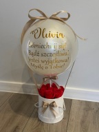Flower Box z perłowym balonem i mydlanymi różami PERSONALIZOWANY PREZENT