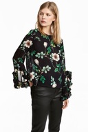 H & M kwiaty rękawy bluzka falbanki falbany paski prążki elegancka kwiatki