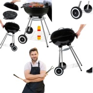 GRILL WĘGLOWY OGRODOWY Z POKRYWĄ DUŻY OKRĄGŁY POPIELNIK KÓŁKA PÓŁKA