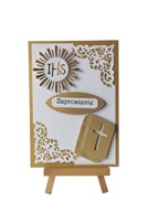 ZAPROSZENIA KOMUNIA UNIWERSALNE IHS Z KSIĄŻKĄ C6 ZŁOTO - BIEL