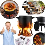 GARNEK KOCIOŁEK ŻELIWNY DEMONTOWANY 8L NA OGNISKO GRILL + PATELNIA TRWAŁY