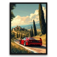 Plakat z ramą 40x50cm Ferrari F40 Toskania Krajobraz Klasyk Design