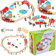 ZESTAW DREWNIANA KOLEJKA POCIĄG LOKOMOTYWA TOR PREZENT DLA DZIECKA ŚWIĘTA