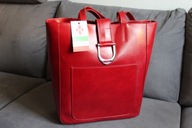Duży shopper bag na ramię Vera Pelle ,Włoska skórzana torba Czerwona SBKB11
