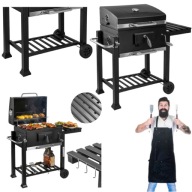 GRILL WĘGLOWY OGRODOWY Z KÓŁKAMI ŻELIWNY RUSZT DUŻY REGULOWANY 43 X 57 CM