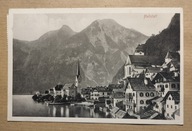 Hallstatt – widok miasta nad jeziorem, Austria, karta z obiegu 1910 München