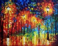 Bogusław Potera obraz olejny płótno W ŚWIETLE LATARNI