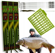 PRZYPONY KARPIOWE Z WŁOSEM PLECIONKA ZESTAW 36szt z STOPERAMI r. 2 4 6