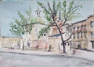 Akwarela Obraz Pejzaż Kraków Kościół Św. Wojciecha