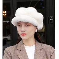 CZAPKA ZIMOWA JESIENNA Z POMPONEM gruba basic casual biała BERET BERETKA