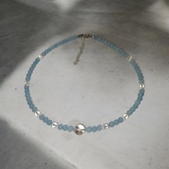 Naszyjnik z błękitnego chalcedonu wzmocniony kryształem górskim