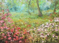W ogrodzie" obraz olejny na płótnie 30x40cm , oryginał Garncarek Al,,,