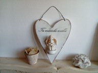 SERCE DREWNIANE DUŻE, ANIOŁ, SHABBY RETRO