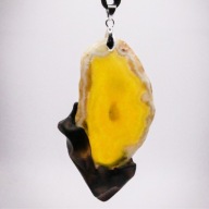 Wisiorek agat żółty plaster i brzoza - handmade, pirografia, prezent