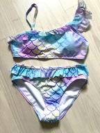 ŚLICZNY strój kąpielowy bikini r.152/158 fiolet mix + falbanki