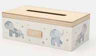 DREWNIANY POJEMNIK PUDEŁKO NA CHUSTECZKI CHUSTECZNIK Słoniki