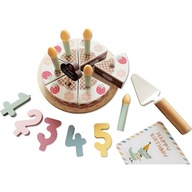 DREWNIANY TORT URODZINOWY CIASTO DO KROJENIA NA RZEPY ZESTAW TOOKY TOY