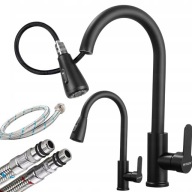 BATERIA KUCHENNA Z WYCIĄGANĄ WYLEWKĄ 80CM 2 FUNKCJE CZARNA ALUMINIUM EKO