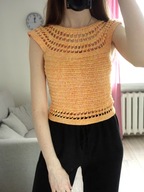 NOWA BLUZKA SZYDEŁKOWA HANDMADE RĘKODZIEŁO POMARAŃCZOWA NA LATO 34 XS