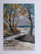 NOWY ROK DROGA DO WIOSKI PRZEZ MOSTEK przedwojenna POCZTÓWKA